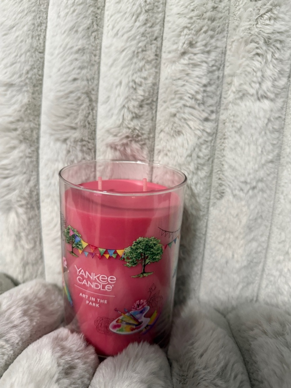Yankee Candle Pink Jar Candle with Park Illustration